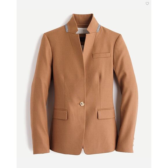 J.Crew Regent Blazer – Camel – Size 4P – Tailored Wool Blend with Flannel Collar - Picture 2 of 16